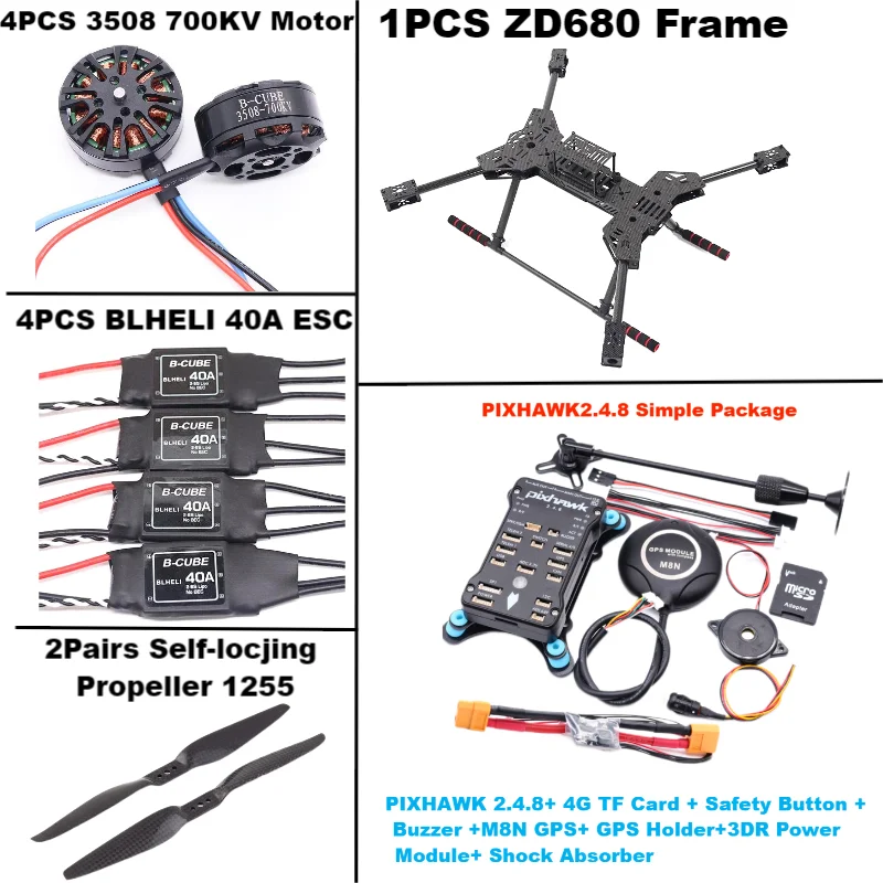 Nouveau ZD680 PIXHAWK2.4.8 M8N entièrement en Fiber de carbone hexa-rotor bras pliable Kit de cadre d'hexacopter pour Copter avec train d'atterrissage inflodable
