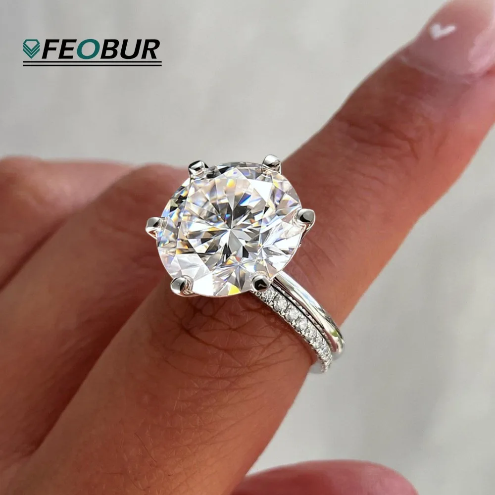 Certified 0.5-10CT D Color Moissanite Rings for Women Round Lab Diamond Solitaire Engagement Wedding Band 925 Sterling Silver