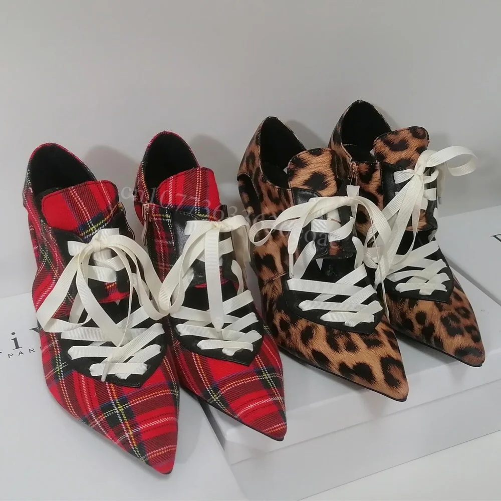 

Plaid Fabric Pointed Toe Pumps Cross Tied Hollow out Shoes for Women Wedge Heels Fashion Walking Shoe 2025 Zapatos Para Mujere