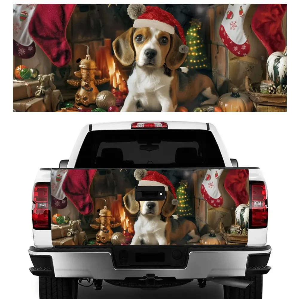 

Christmas Hat Stockings Dogs Print Car Tail Trunk Protect Vinly Decal Auto Accessories Hood Decor Sticker for Off-road Pickup