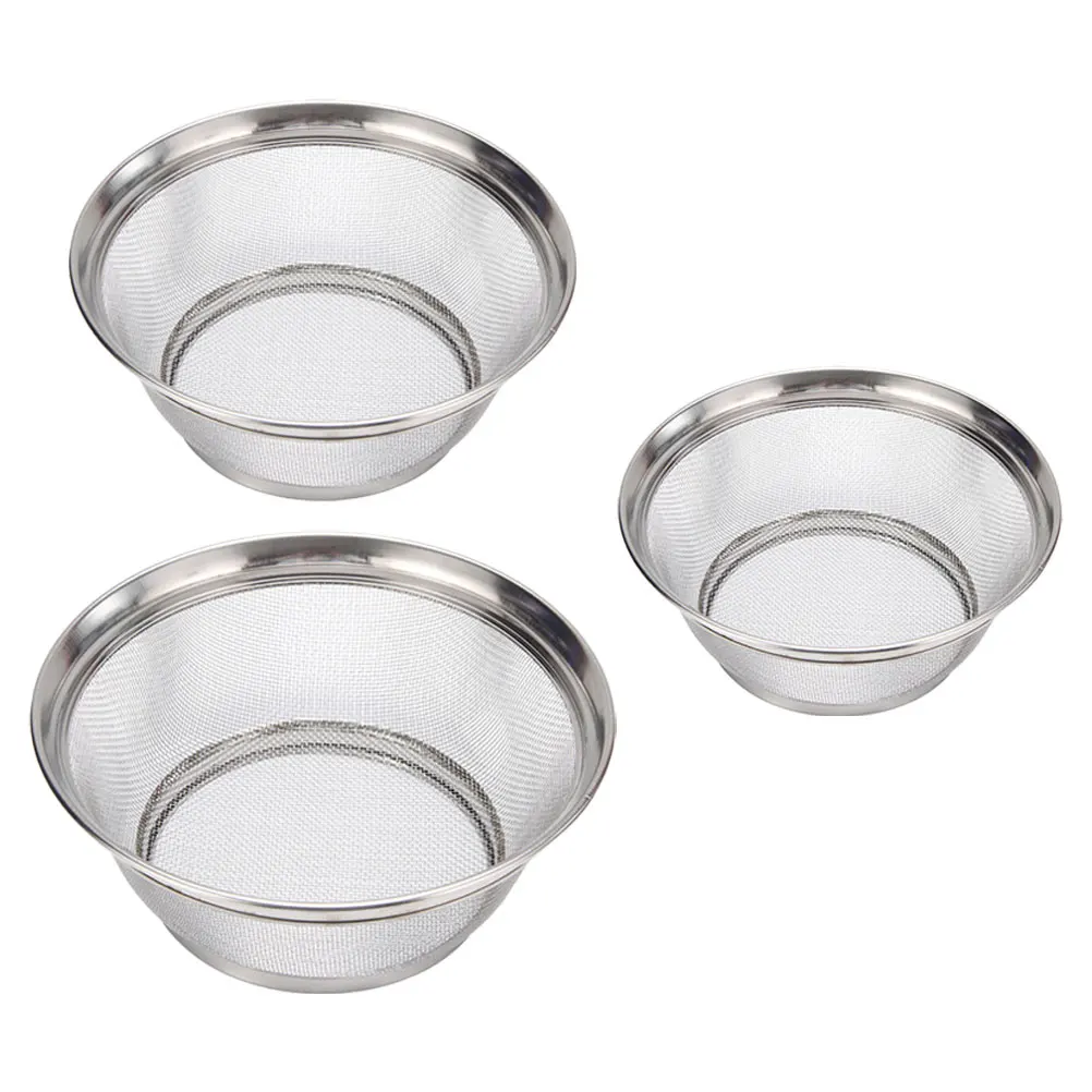 

3Pcs Stainless Steel Rice Basket Fruit Strainer Draining Filter Washing Kitchen Container Fine Mesh VegetableBasket