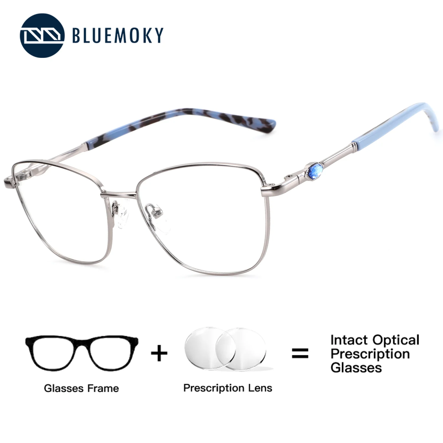 

BLUEMOKY (M Size) Women's Clear Prescription Glasses Metal Butterfly with Anti Blue Light Multifocal Dioptric Lenses for Myopia