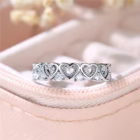 Cute Female White Round Zircon Stone Heart Ring Silver Color Summer Wedding Jewelry For Women