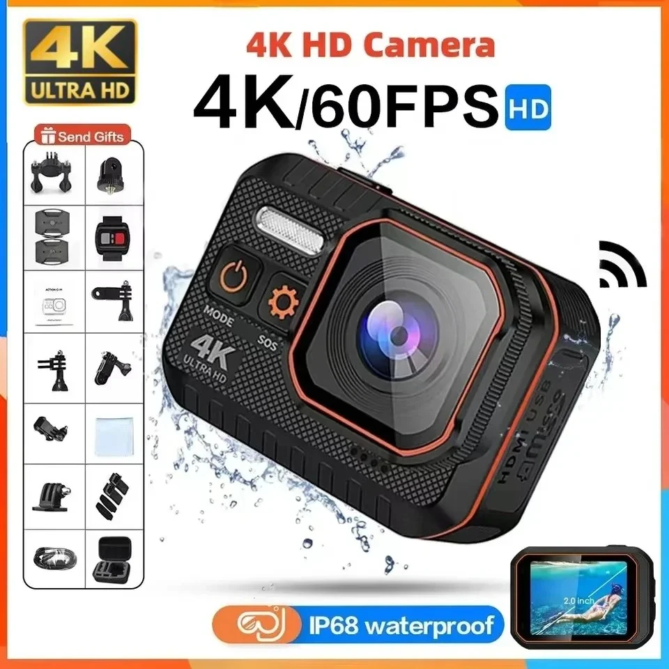 Mini cámara 4K HD 60FPS Wifi Deporte al aire libre 170 °   Cámara gran angular para casco de motocicleta y bicicleta, resistente al agua, con pantalla LED
