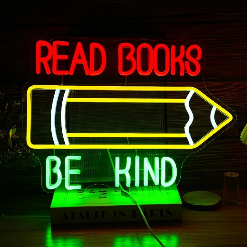 

XM Read Books Be Kind Neon LED for Wall Decoration USB Power Dimmable Sign Suitable for Classroom Study Library Bedroom decor