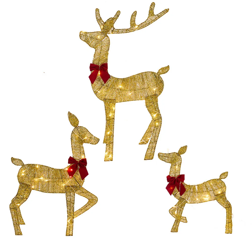 Christmas Decoration Outdoor Light Up Deer Reindeer Iron Art 2D Deer Christmas Decor Light Up Bucks Metal for Garden Party Decor