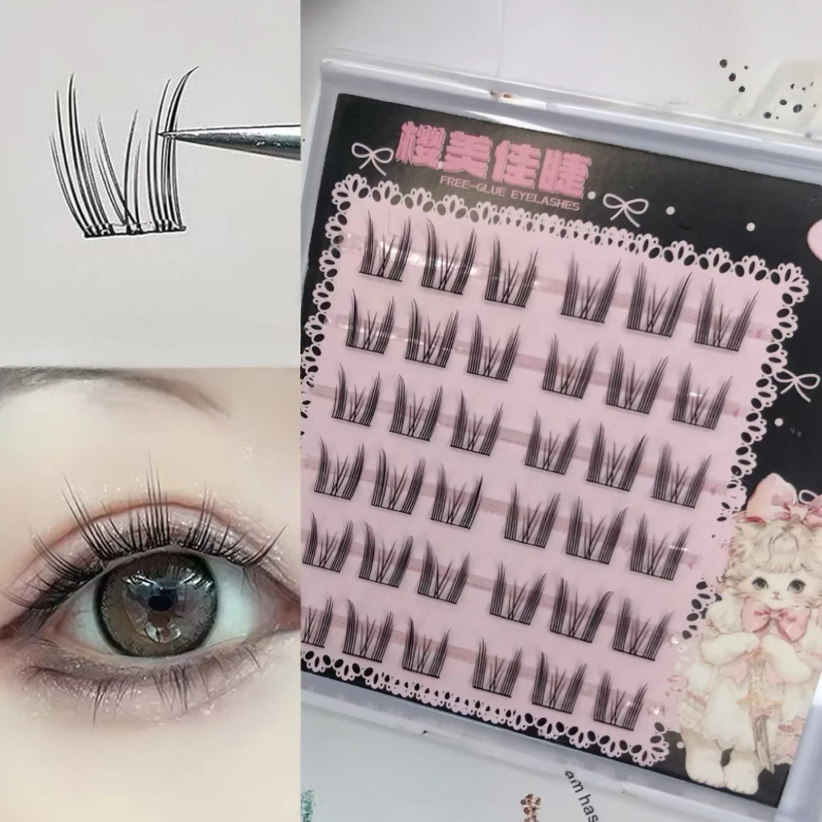 Manga cílios postiços estilo coreano c curl 7-13mm comprimento misto w forma cílios com faixa macia para acessórios de maquiagem diária