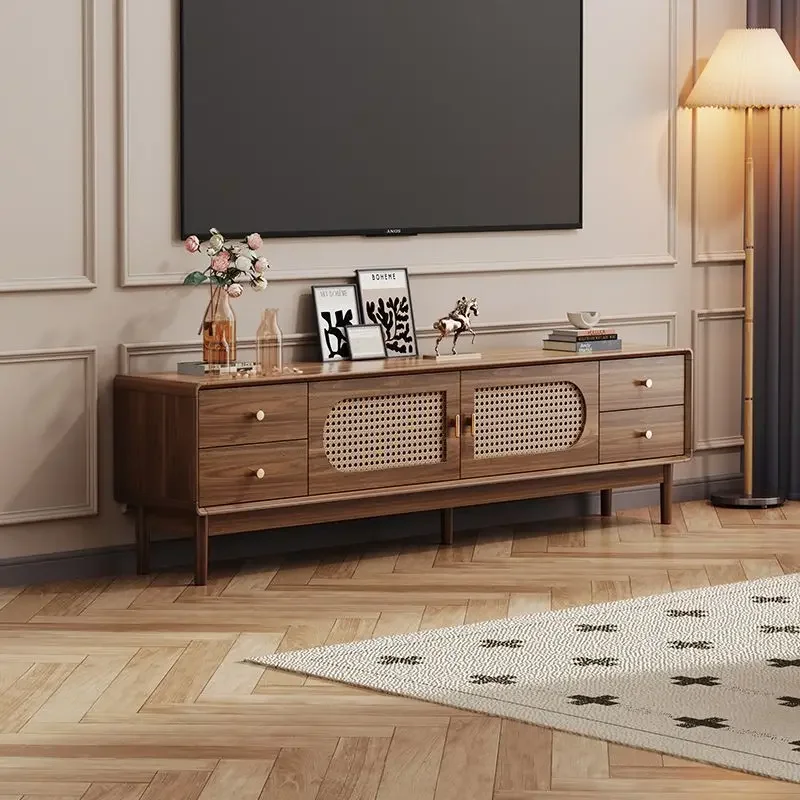 Rattan TV cabinet coffee table combination modern simple living room home storage locker integrated small