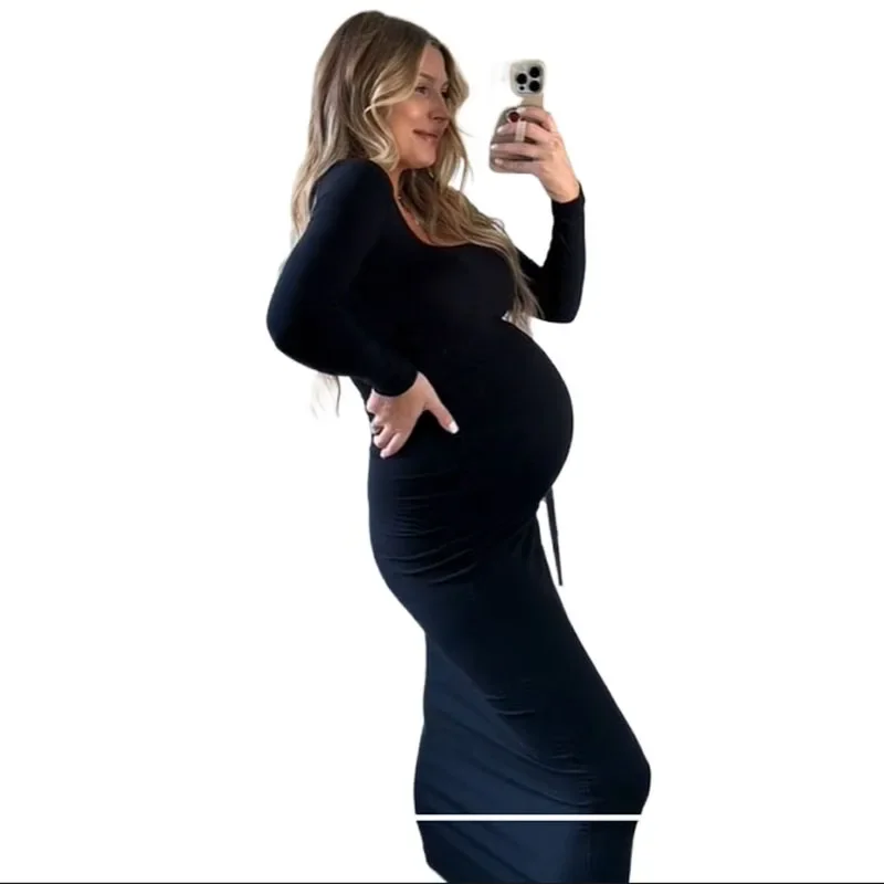 

Maternity Dresses Photoshoot Fall Bodycon Long Sleeve Simple Women Elegant Casual Dresses Платье Вечернее Baby Shower