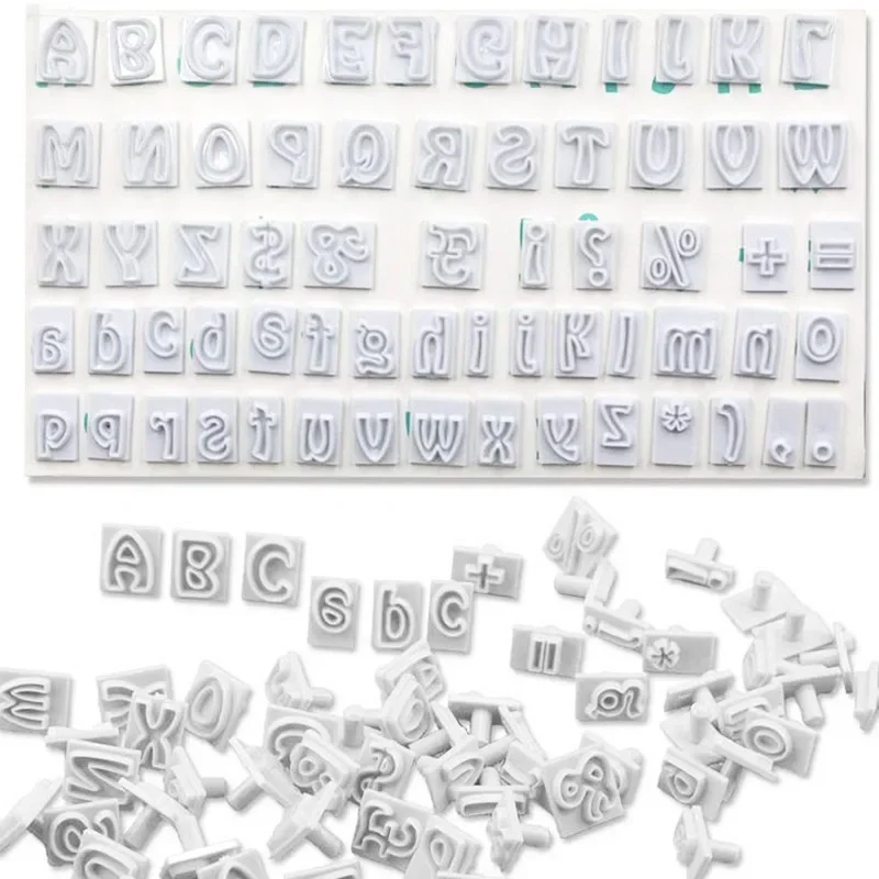 64PCS Uppercase Lowercase English Alphabet Symbols Fondant Birthday Cake Decoration Plastic Cutting Mold Bakeware Cake Tools