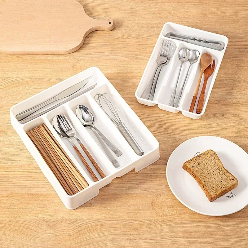 2024New 4/5 Easy Clean Compartments Cutlery Organizer Daily Drawer Divider Tray Rectangle Home Kitchen Spoon Fork Separation Box
