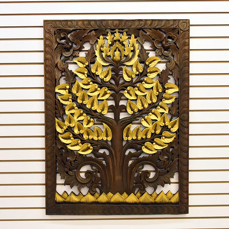 Imported South East Asia style Bodhi tree hollow teak carving carved board entrance modern simple background wall