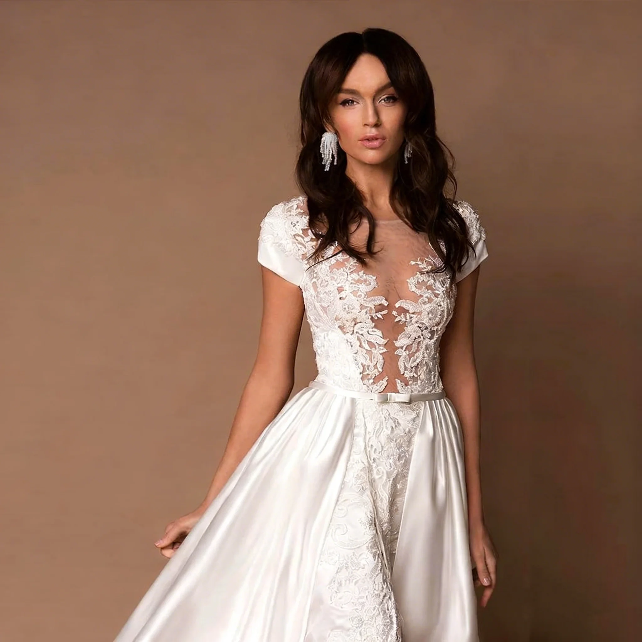 Customized 2026 New Arrival Satin Wedding Dresses Robe Mariage Femme Sexy Skirt Slit See Through BodyShort Gorgeous Bridal Gowns