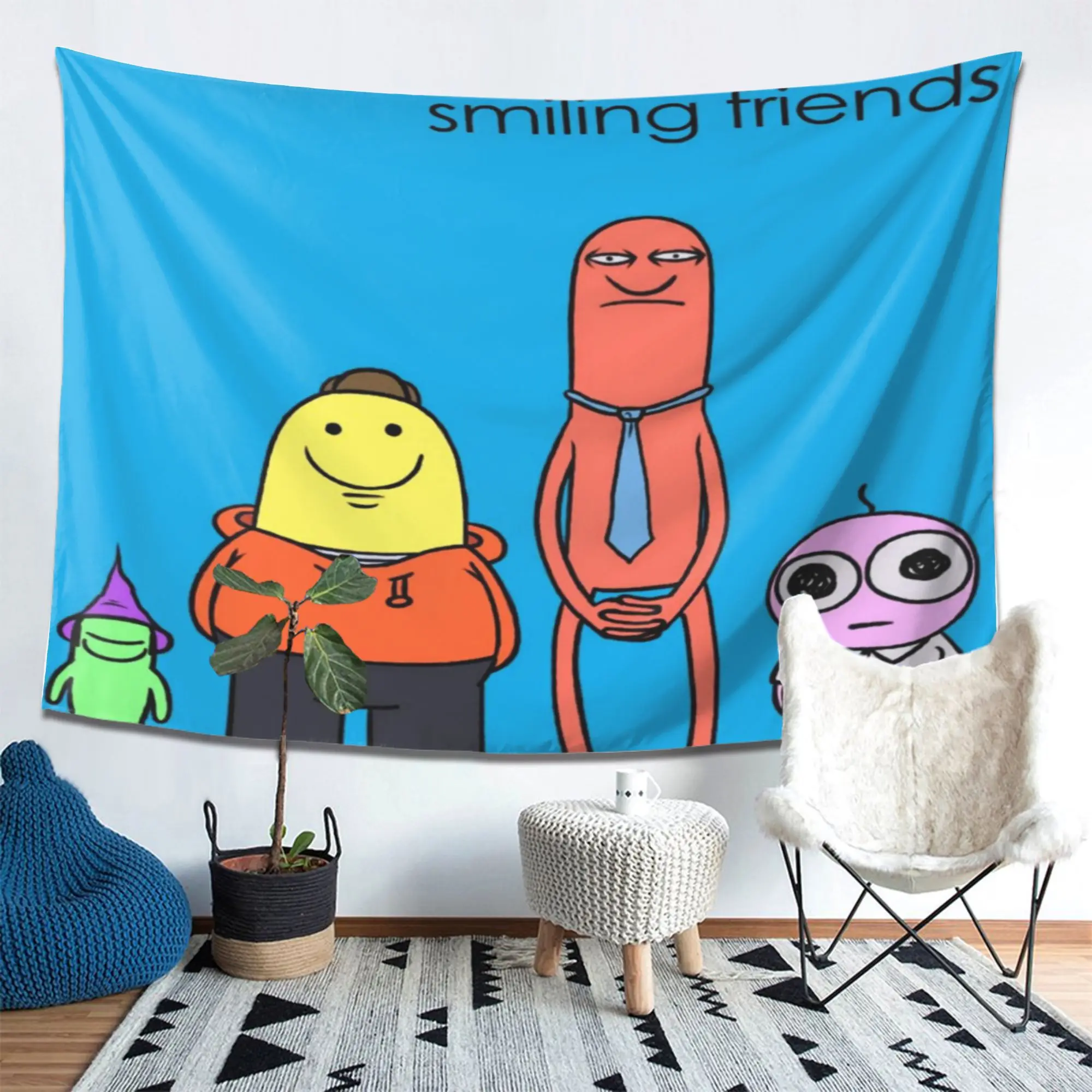 Smiling Friends Style Tapestry | Soft Fabric Wall Hanging for Studio, Yard & Ceiling Decor, Perfect Gift for Black Humor