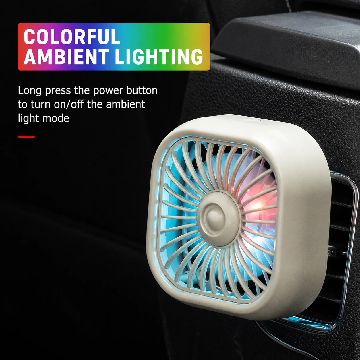 Lcars Car Air Vent Fan with Colorful Ambient Lights, Silent Strong Wind Car Cooling Fan, Easy Clip-On Installation Small Fan