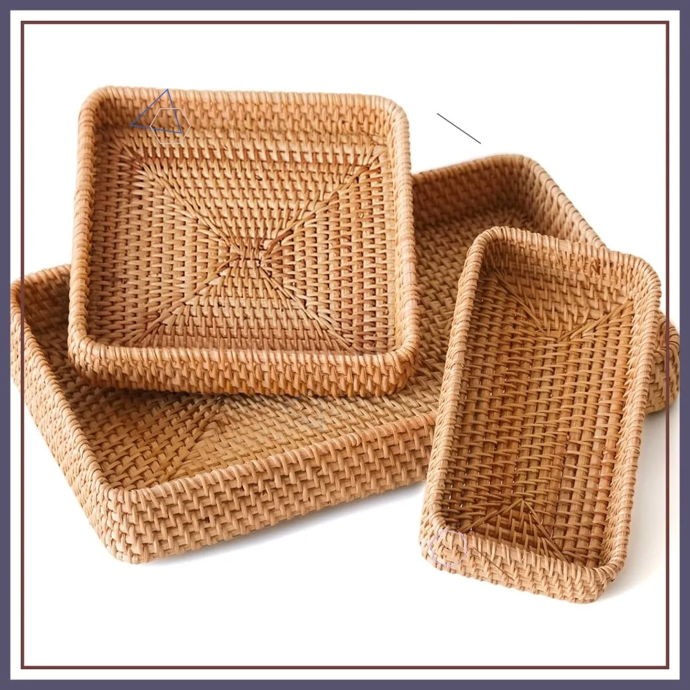 

Набор из 3 прямоугольных подносов из натурального ротанга, плетеные корзины для декора дома, хранения на кухне и в ванной комнате