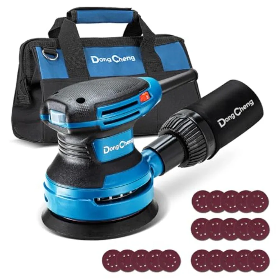 

5-Inch Random Orbital Sander 3.2A 12800OPM Electric Palm Sander 6 Variable Speeds with 20pcs Sandpaper and Detachable Dust Bag