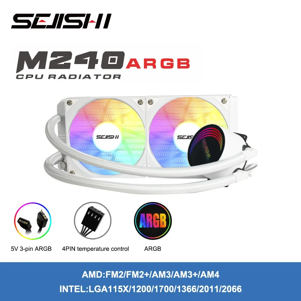 SEJISHI Water Cooling CPU Cooler 240mm ARGB fan Liquid Heatsink Integrated Radiator LGA 2066/2011/1151/1155/AM3+/AM4 watercooler