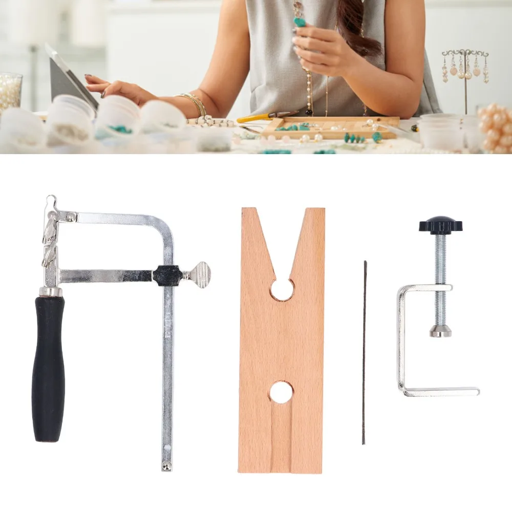 15pcs Adjustable Jewelry Saw Kit V Groove Clamp Replacement Blades 3 in 1 Jewelry Saw Kit Wooden Pin Vise Jewelry Cutting Kit