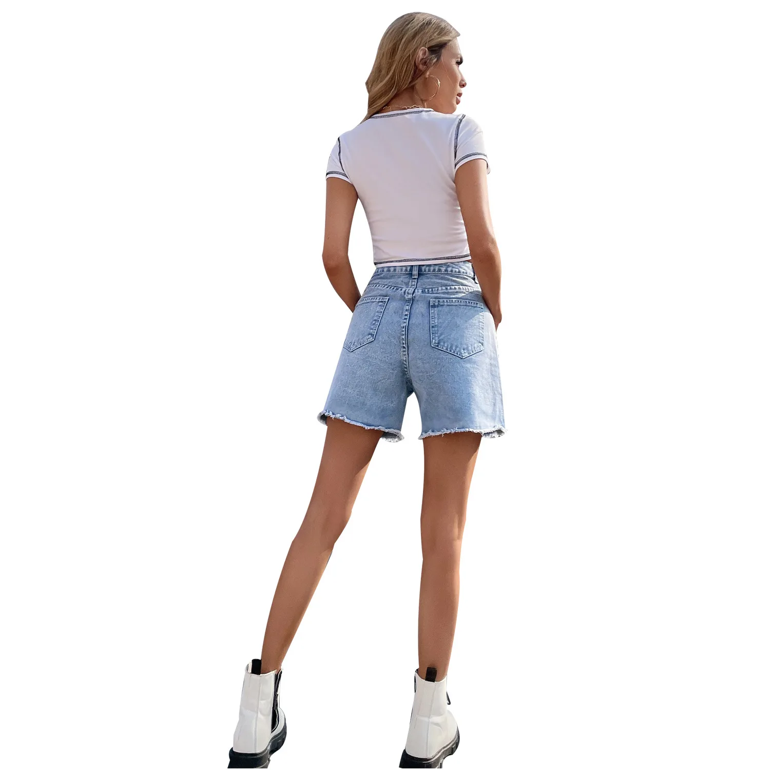 High Waist Loose Fit Slimming Denim orts Women's Straight Leg Five-Quarter Length Bla Waed Jeans Spring Autumn Wear
