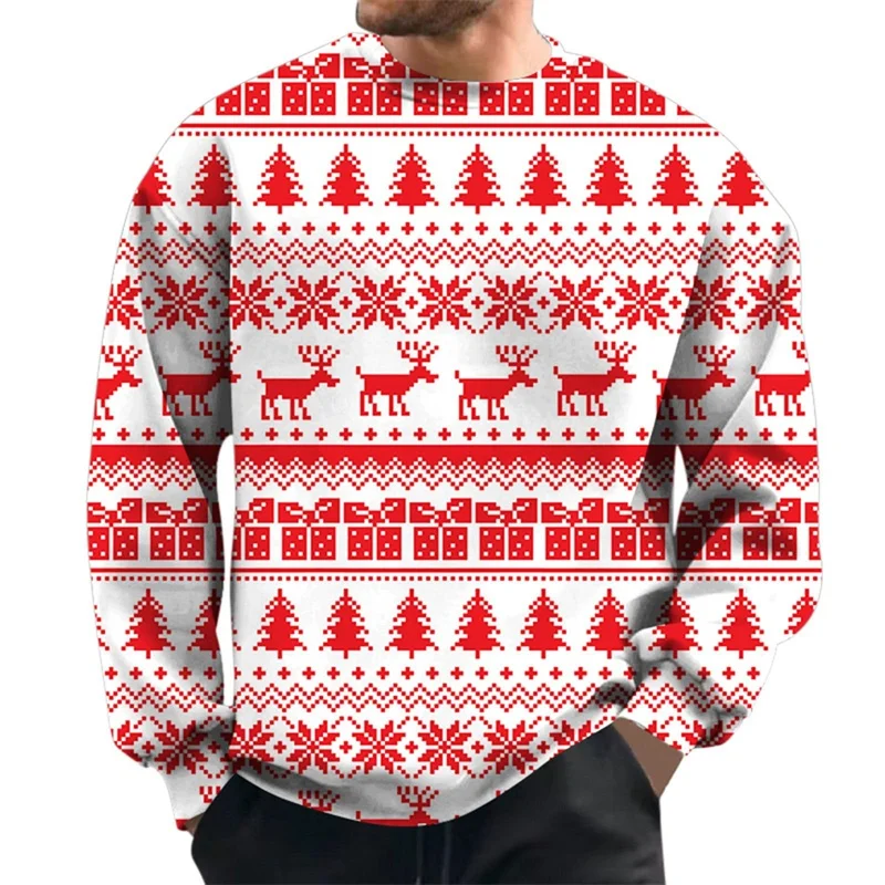 

Simple Design Christmas O-Neck Hoodies For Men Fashion Casual Long Sleeve Sweatshirts 3D Print Elk Graphic Autumn Winter Clothes