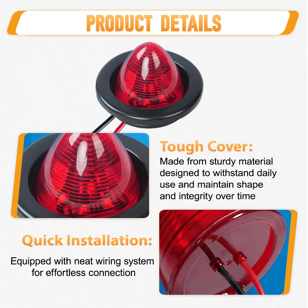 2pcs Red/Amber LED Side Marker Lights 12 V-24 V DC Front Rear Clearance Outline Lamp Universal For Trucks Trailers RVs Vans