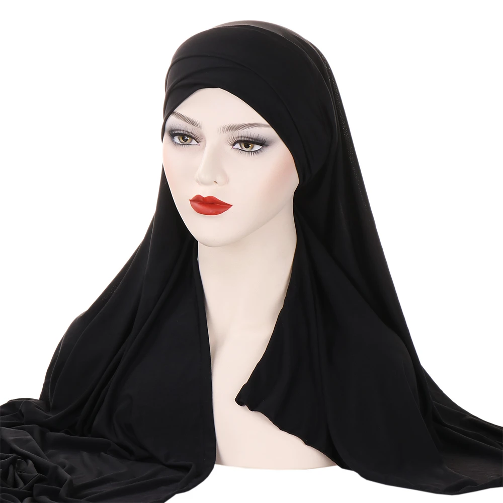 

Muslim Women Long Scarf Pull On Ready Wear Instant Cap One Piece Amira Headwear Wrap Hijab Turbante Femme Chemo Shawls Headscarf