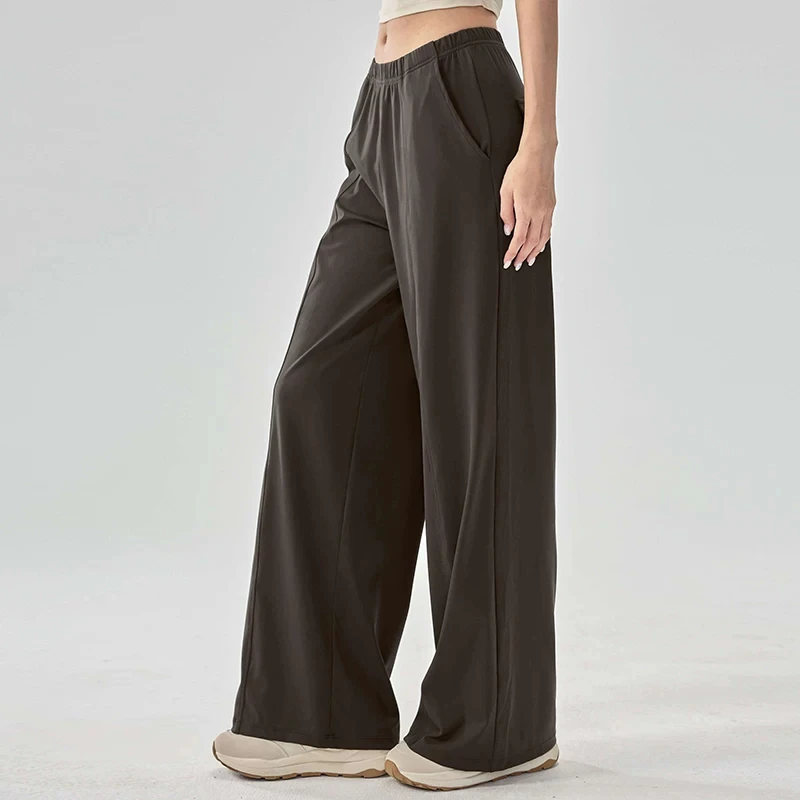 Women's Quick Drying Wide Leg Yoga Pants High Waist Loose Fit Gym Workout Drawstring Sport Fitness Trousers with Pockets