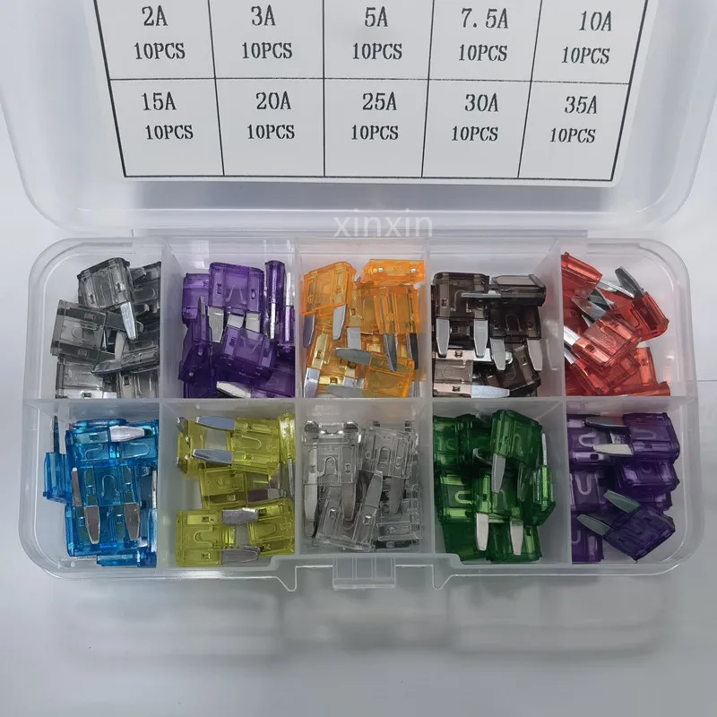 100pcs Small Mini Car Blade Fuses Assortment Set Zinc Auto Fuse Electric Fuse 2A 3A 5A 7.5A 10A 15A 20A 25A 30A 35A