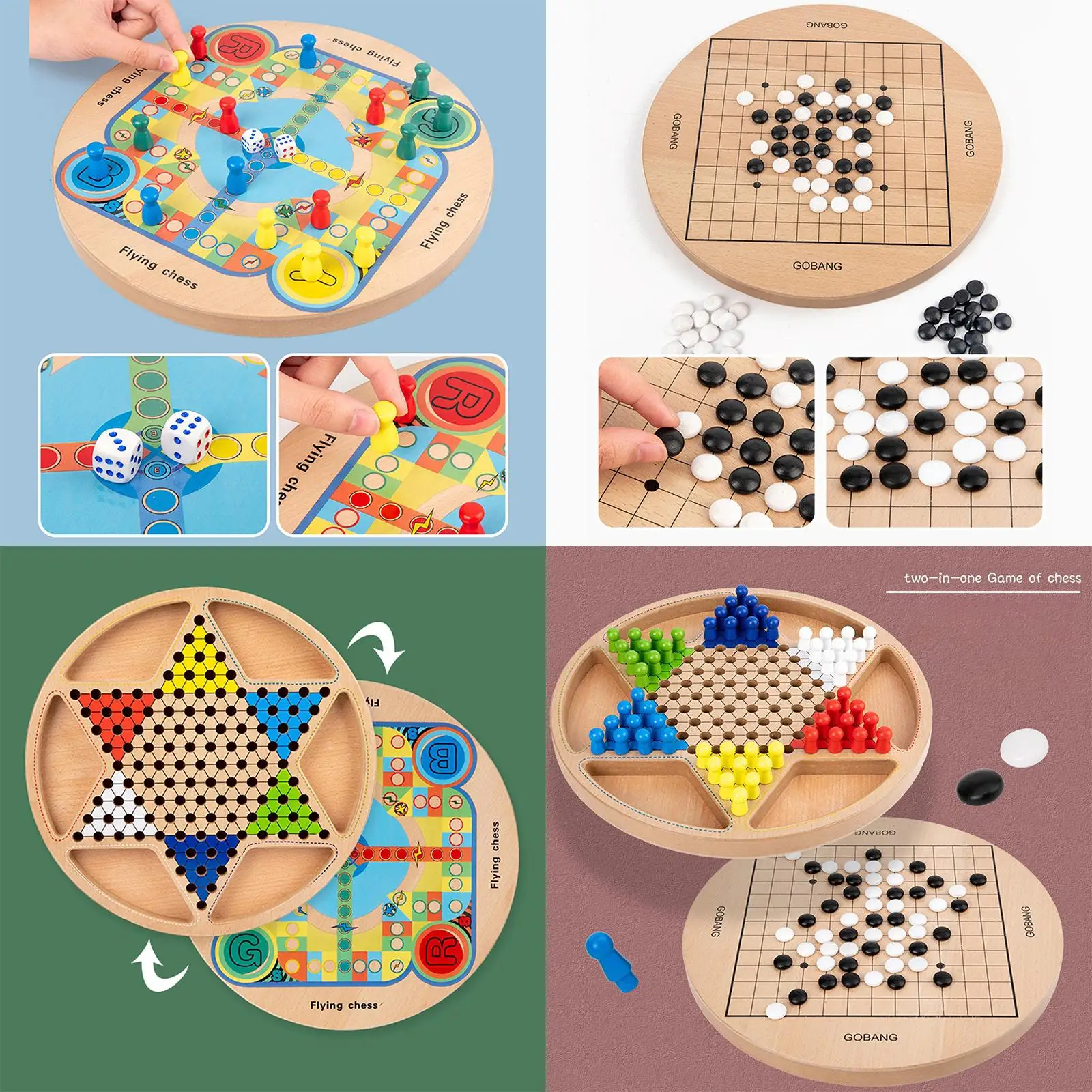 CHINESE WOODEN CHILDREN Chess Set Wooden Board Game Family Board Game Combo Set