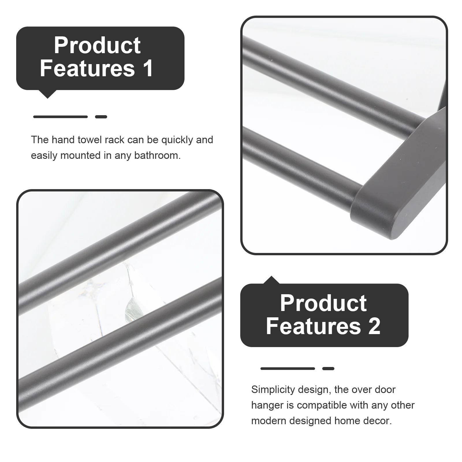 

1pcs Wall Mounted Bar No Drill Double Pole Punch Free Bathroom Towel Holder Heavy Duty Towel Rack For Shower Door