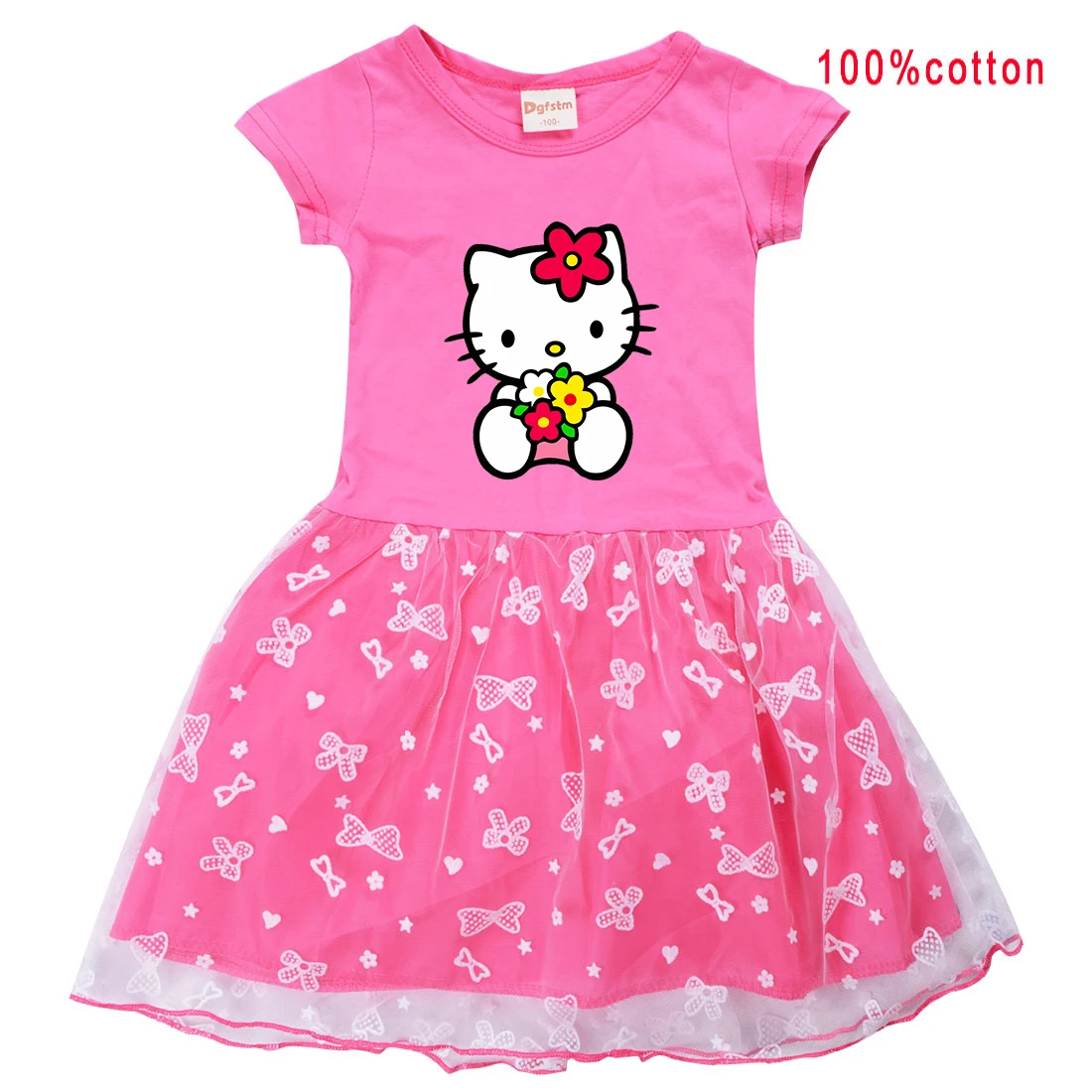 

MINISO Hello Kitty Summer Kids Dresses Girls Clothes Pretty Princess Dress Children's Prom Mesh Dresses