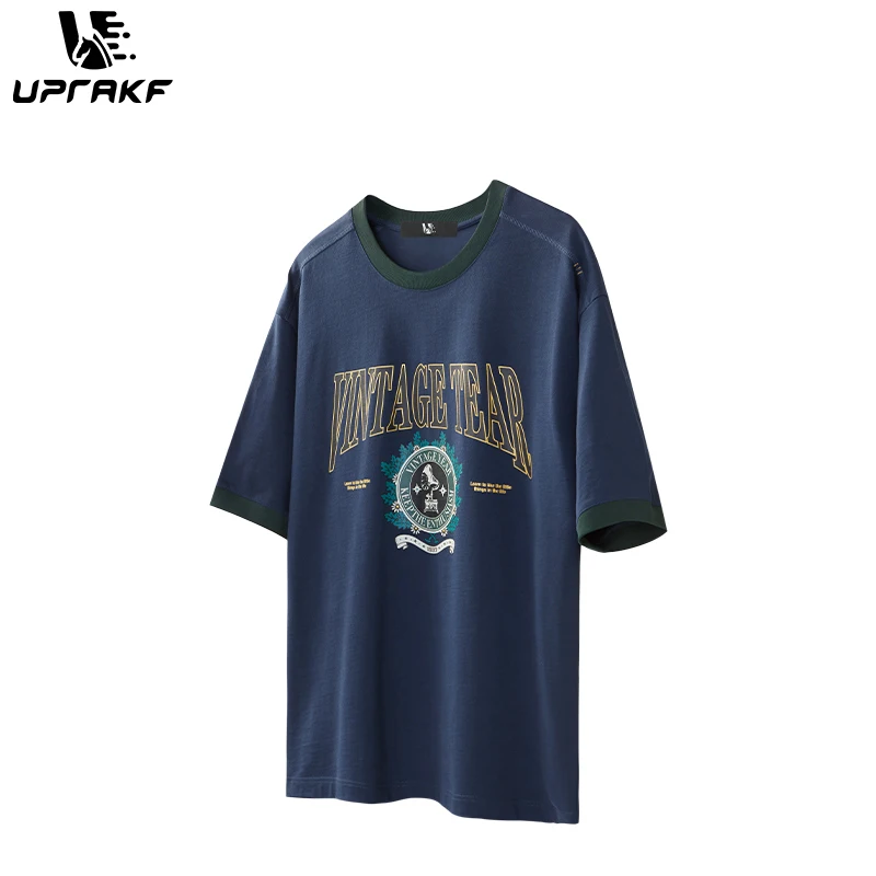 UPRAKF Streetwear Y2K Vintage Tear Letter Print American Retro Oversized Cotton Vintage O- Neck Short Sleeve Unisex Top Tees