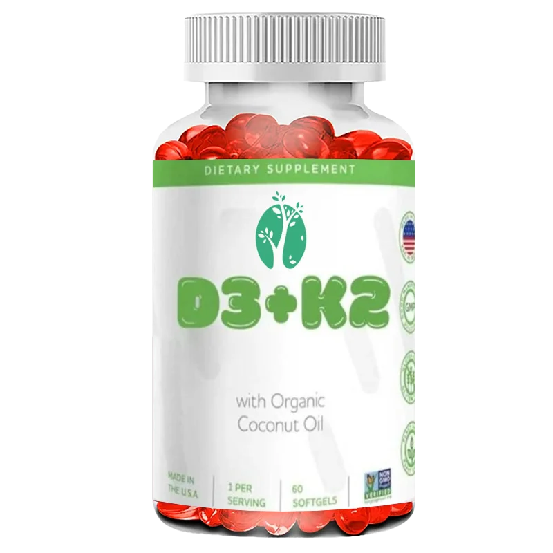 Vitamin D3+K2 Contains Organic Coconut Oil, Enhances Bone Health, Optimizes Circulatory System, Non GMO