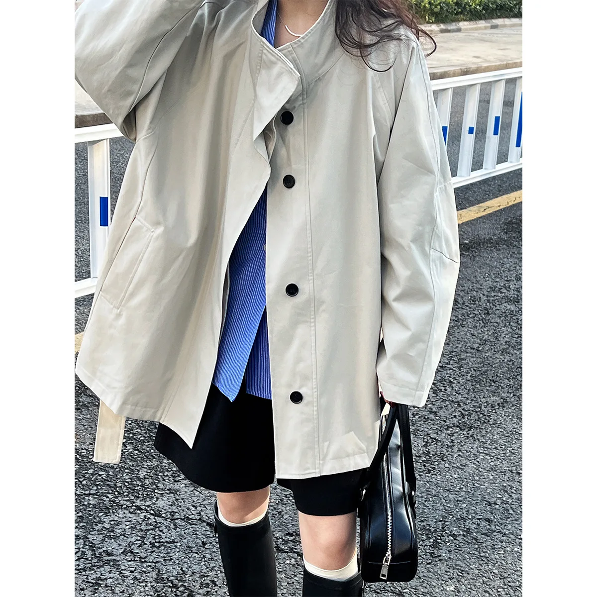 

SuperAen Stand Collar Trench Coat for Women's Spring 2024 New Double Placket Single Breasted Coat