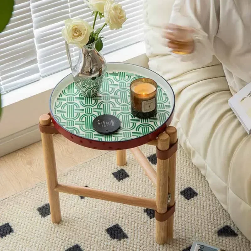 Vintage Solid Wood Small Round Coffee Tables Living Room Sofa Beside Home