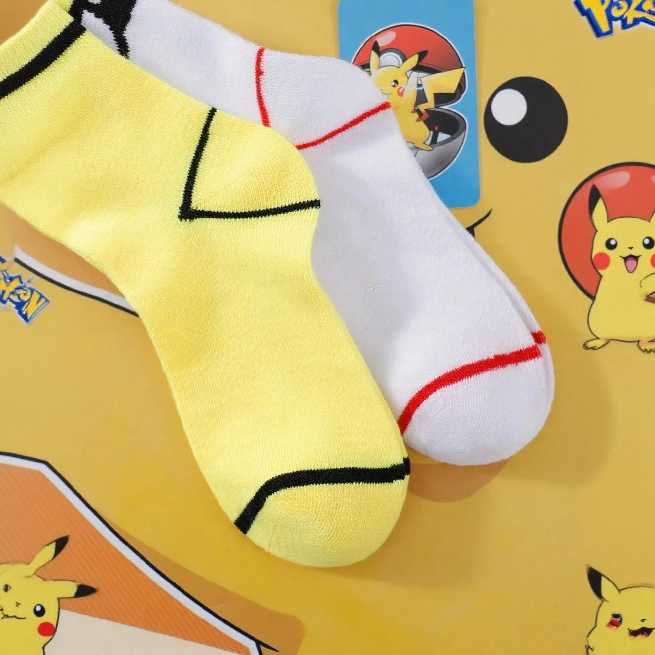 3 Paar japanische Cartoon-Pokémon-Socken für Damen, Anime-Elfen-Trendsocken, lustige und niedliche Pokémon-Pikachu-Mittellange Socken – Detail 6