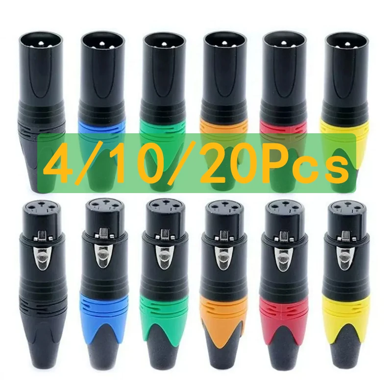 

4/10/20pcs XLR Connector Black Audio Plug Microphone Plug 3Pin Speaker Connector Male & Female Colour Mic Connectors