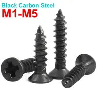 100/50/20pcs M1 M1.2 M1.4 M1.5 M2 M2.6 M3 M3.5 M4 M5 Cross Black Carbon Steel Phillips Countersunk Flat Head Self-tapping Screw