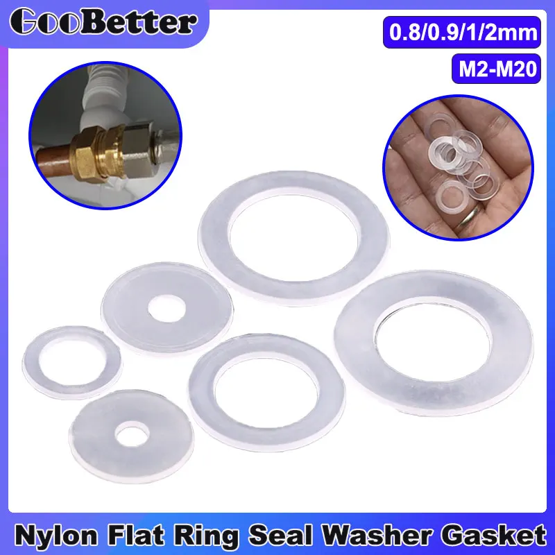 

10Pcs Orings Kit Nylon Flat Ring Washer 0.3/ 0.5/ 0.8Mm Plastic Round Sealing Washers Gaskets for Faucet Pipe Plumbing M3-M20