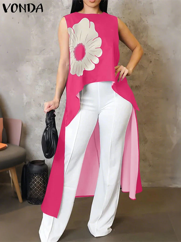 Frauen Asymmetrische Lange Tops Sommer Tank Tops 2025, VONDA Fashion Floral Print Camis Casual Tees Lose Böhmischen Ärmellose Shirts