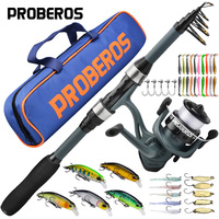 Proberos Fishing Rod Reel Combo with Telescopic Fishing Pole Spinning Reel Carrier Bag for Travel Saltwater Freshwater Fishing