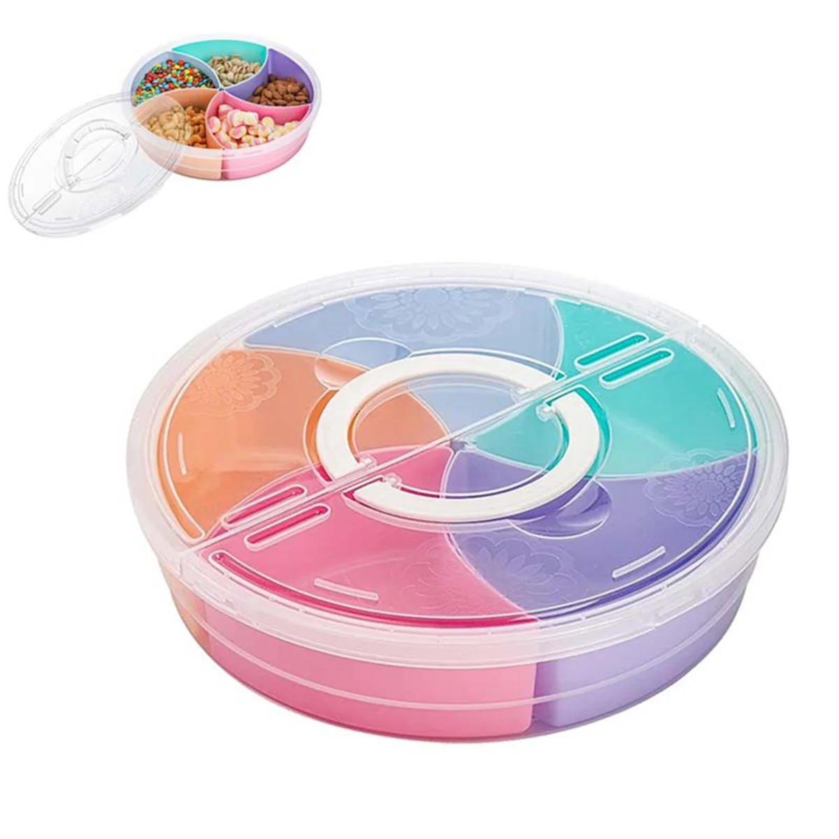 2Pc Multi-Function Food Storage Tray with Lid Food Containers Tray for Nuts and Candy Fruit Snack Plate Serving PlatteHUG