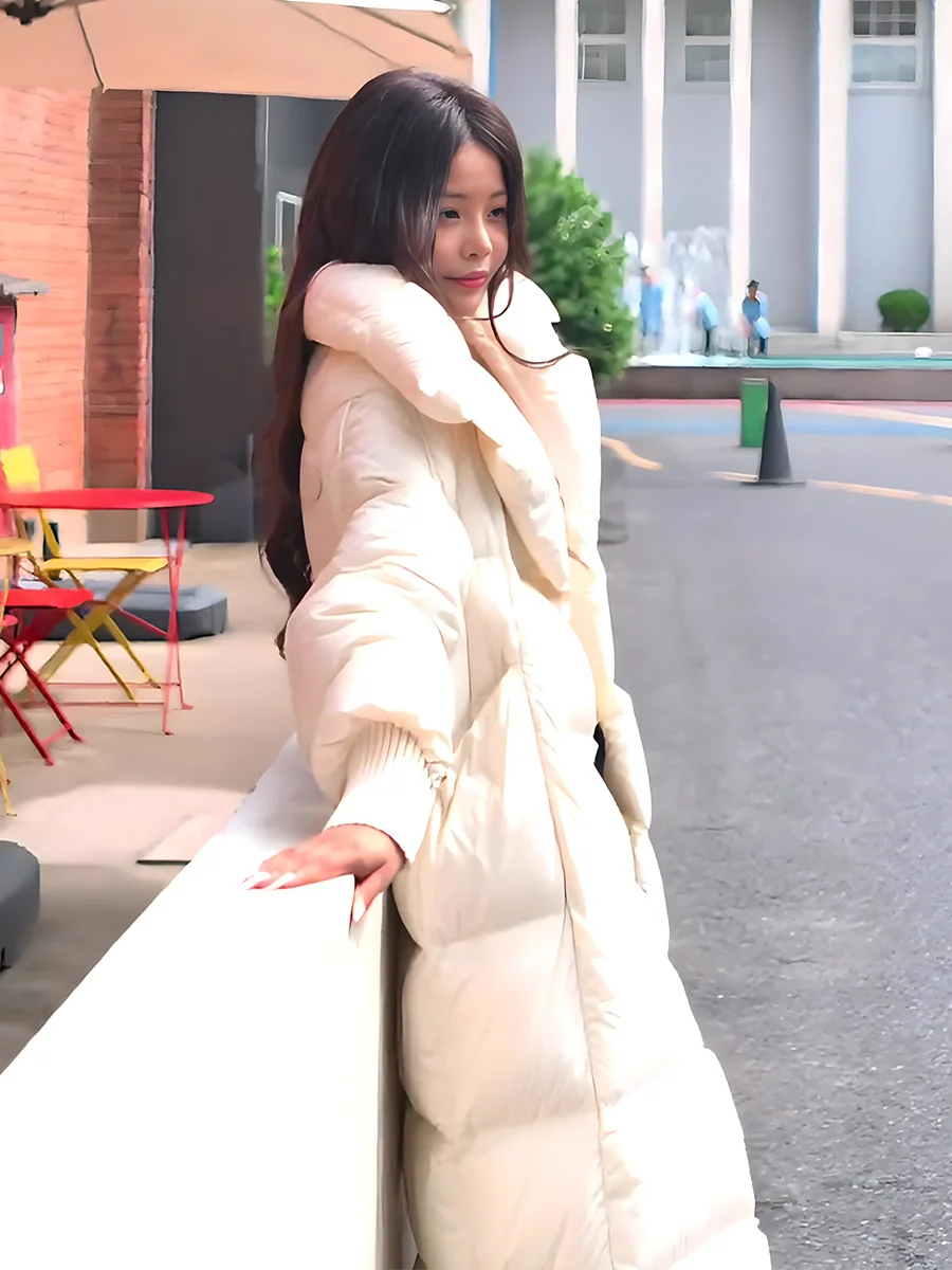 

Ультратеплое длинное белое пуховое пальто для женщин, зимнее, экстремально морозостойкое, с воротником-стойкой, повседневное, теплое, женское