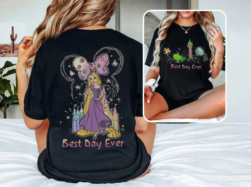 

Новинка 2025 года, рубашка в стиле ретро Best Day Ever Disney Рапунцель, рубашка Рапунцель с цветочным принтом, рубашка Рапунцель WDW, рубашка принцессы Диснея