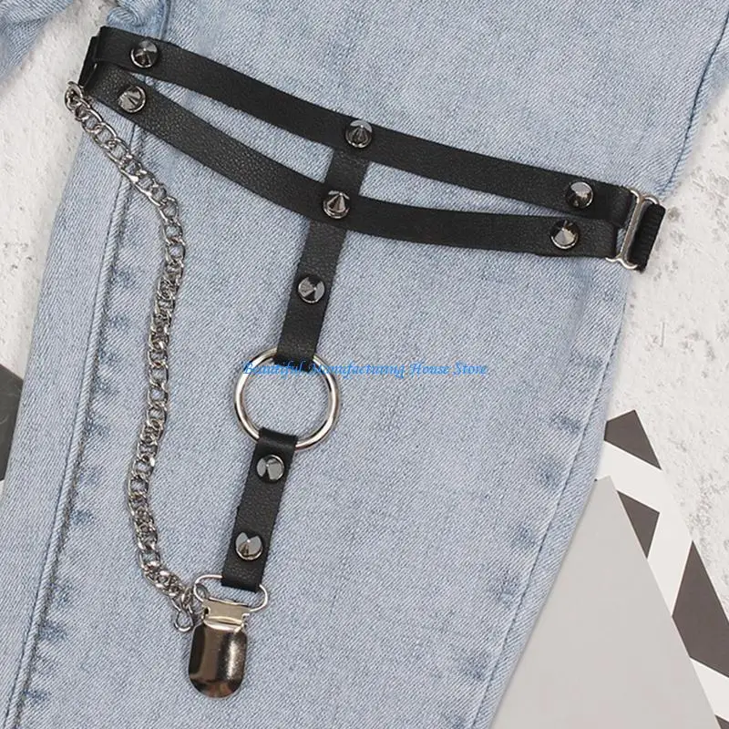 e56a-pu-leather-thigh-clips-anti-slip-belt-elastic-with-dangle-chain-circle-decor-harness-nightclub-leg-accessories-for-women