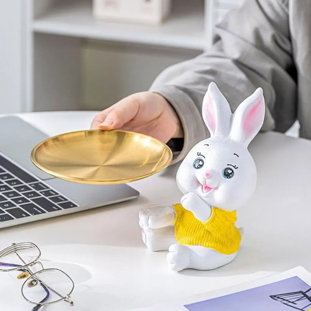 

Rabbit Figurine Tray Multifunctional Handmade Decoration Resin Adorable Rabbit Desk Storage Tray Living Room Supply