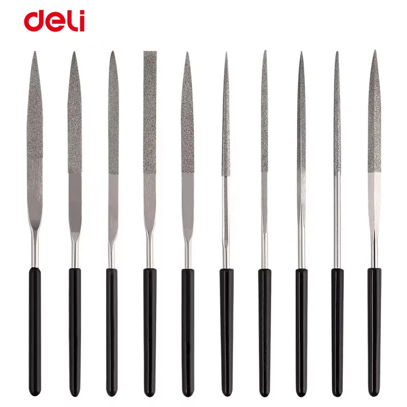 10Pcs Needle File Set 3x140mm Mini Shaping Files Assorted Flat Round Square Triangle For Metal Wood Jewelry Polishing Tools