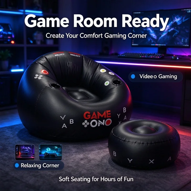 PVC Gaming Inflatable Circular Sofa Chair, Creative Internet Cafe Game Hall Backrest Chair Lazy Music Festival with Letter Sofa