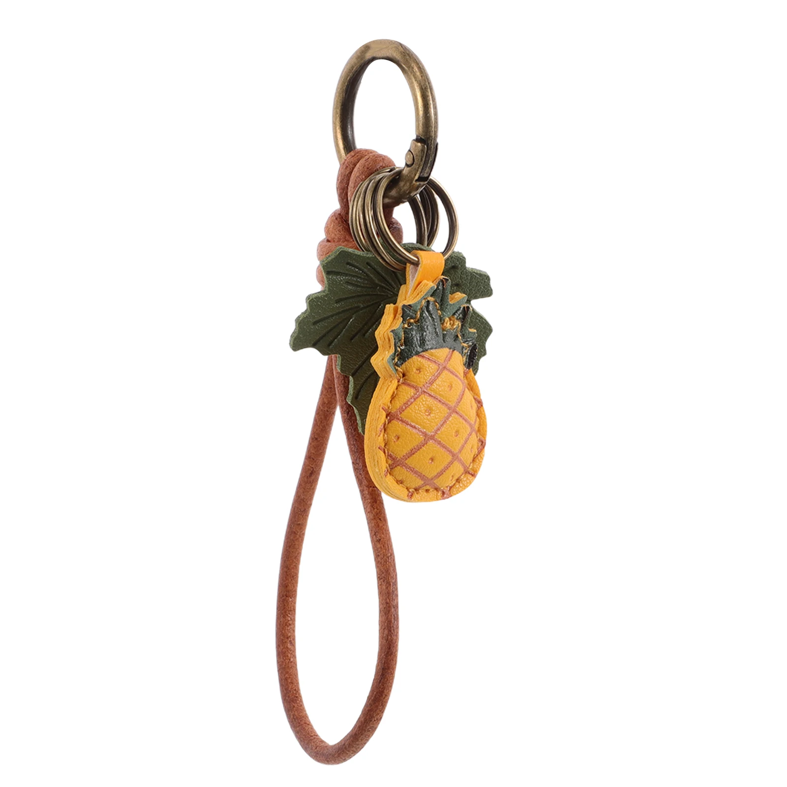 

Cowhide Rope Key Chain Retro PU Bag Charm Cute Fruit Keychain Purse Charm for Women Car Accessory Tote Handbag
